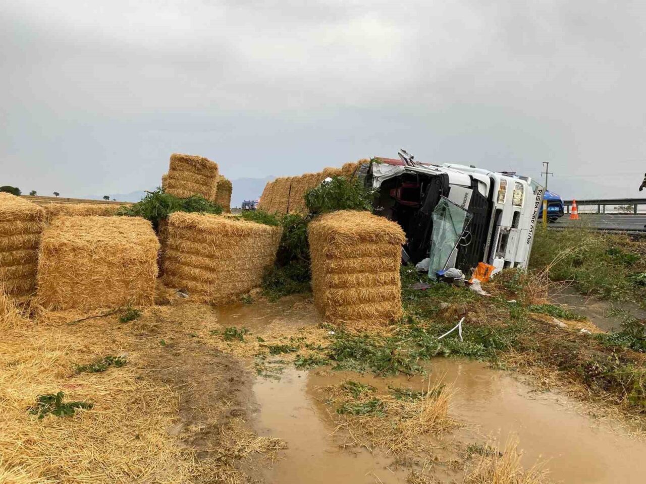 DENİZLİ (İHA) – Denizli’nin çardak ilçesinde saman yüklü tırın yağış