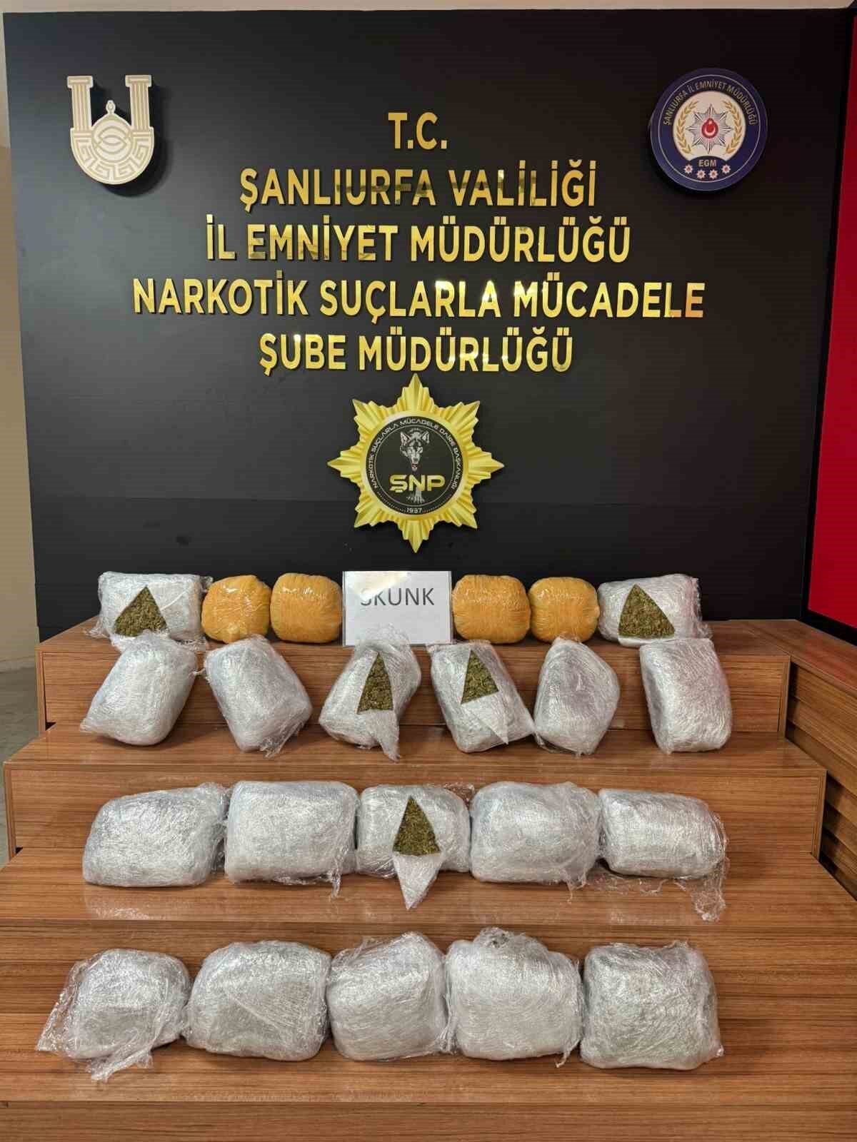 Şanlıurfa’da polis tarafından gerçekleştirilen operasyonda 25 kilo 250 gram skunk