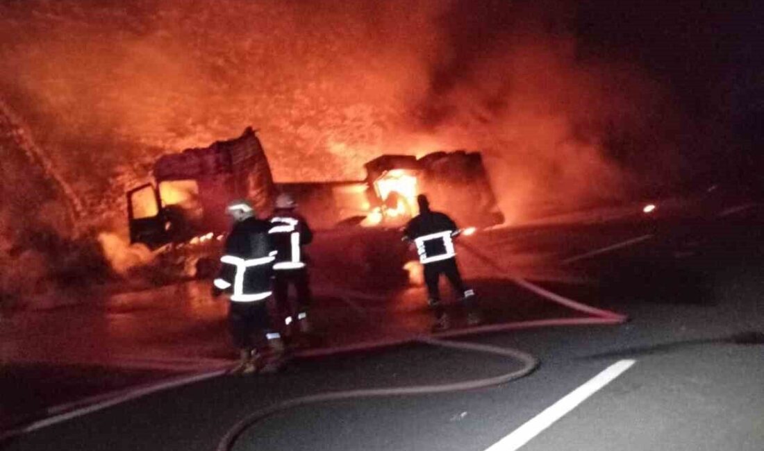 Şanlıurfa’da devrilen akaryakıt tankeri alev alev yandı. Yangın itfaiye ekiplerince