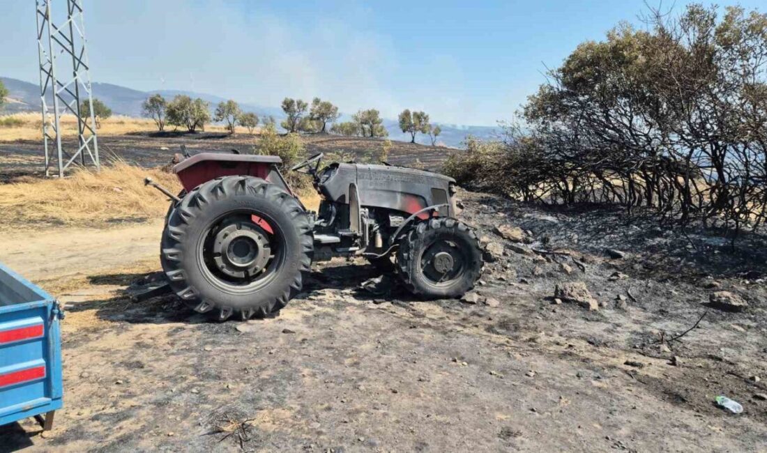 Tekirdağ’ın Şarköy ilçesinde etkisini sürdüren orman yangınında bir traktör ve