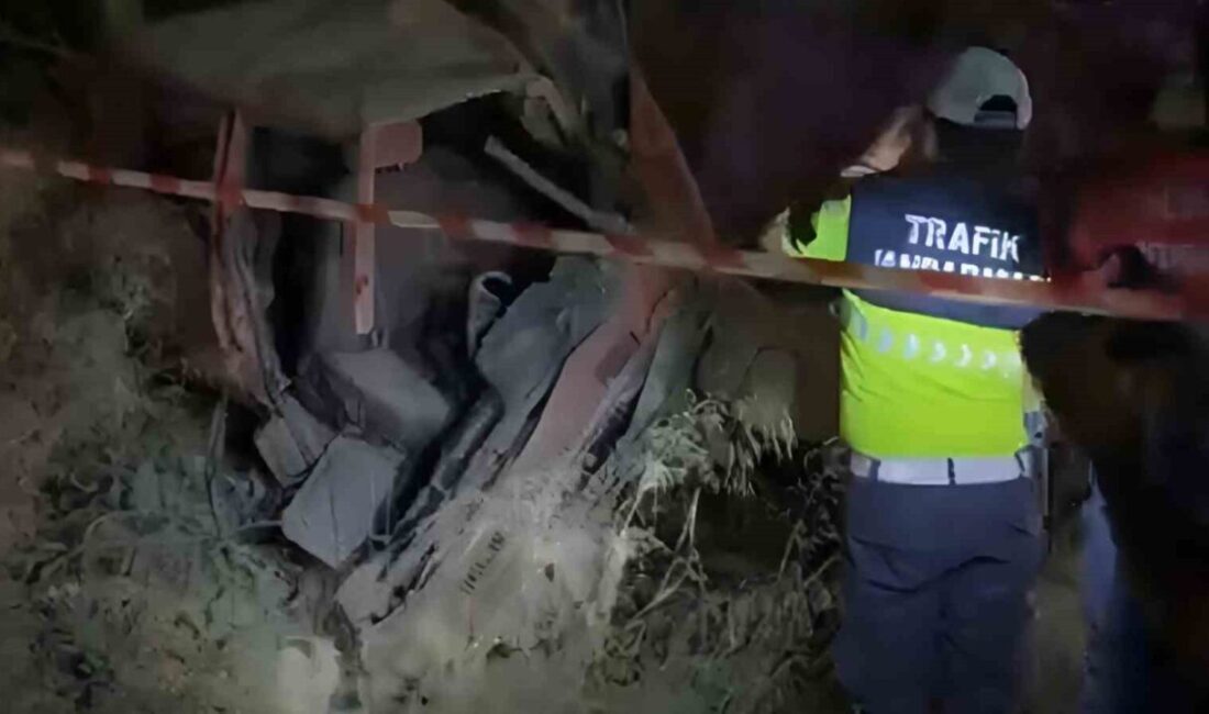 Aydın’ın Söke ilçesinde meydana gelen trafik kazasında, otomobilin şarampole yuvarlanması