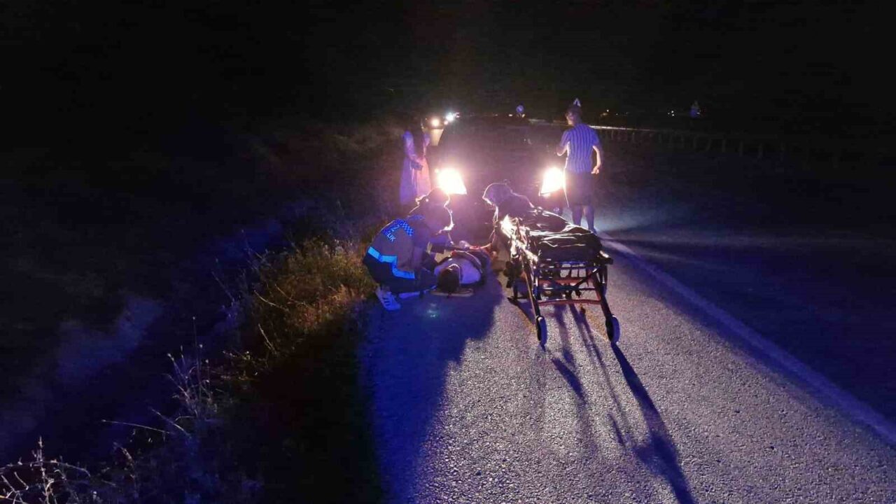 Çorum’un Alaca ilçesinde, kontrolden çıkan hafif ticari aracın şarampole devrildiği