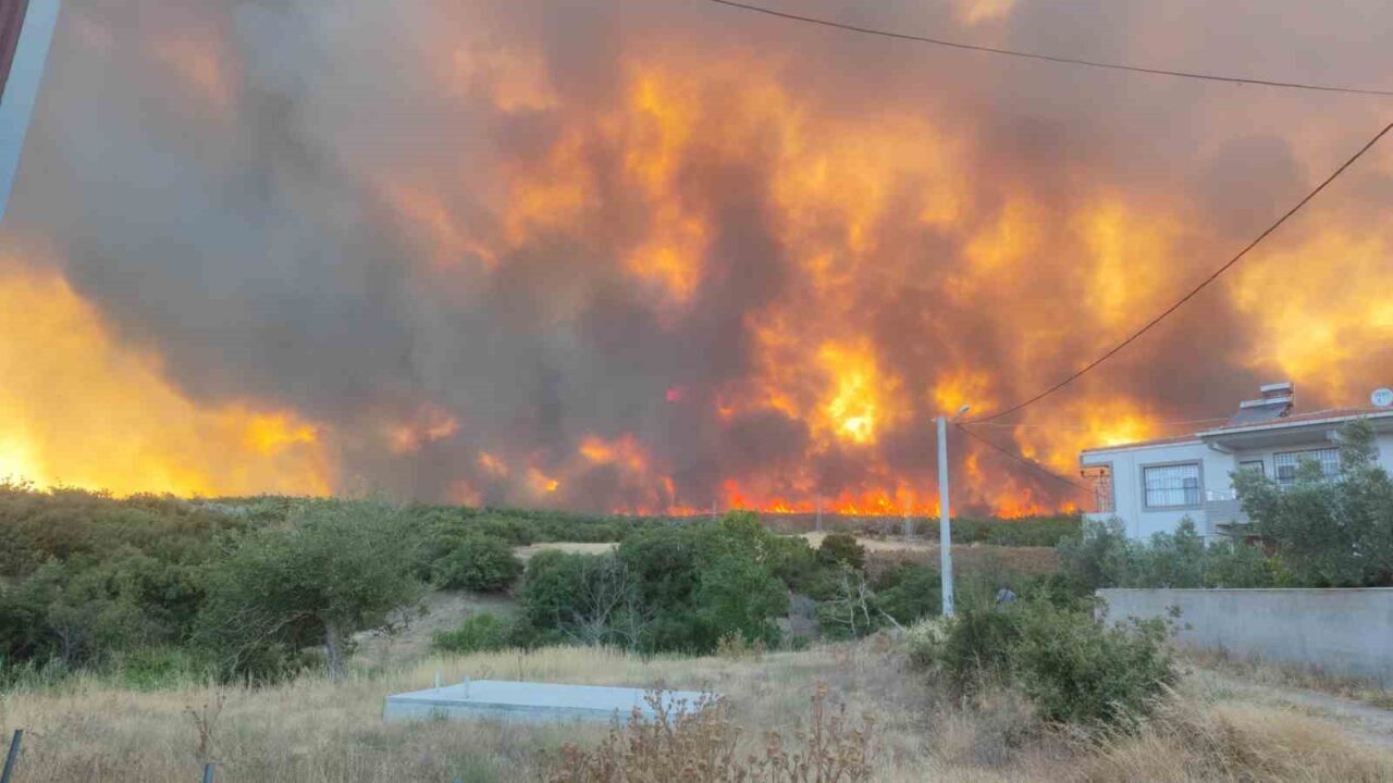 Tekirdağ’ın Şarköy ilçesinde çıkan orman yangını, şiddetli rüzgarın etkisiyle yayılarak