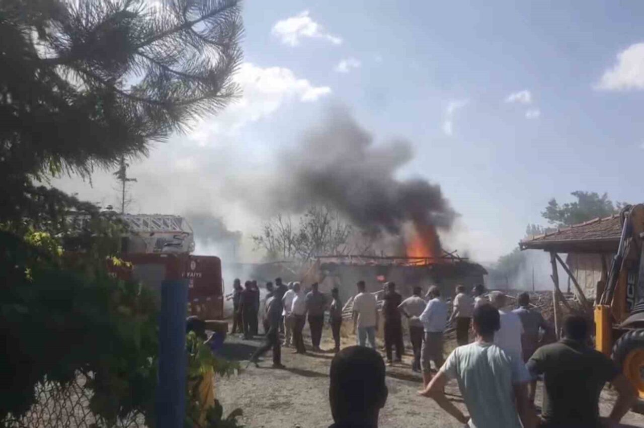 Tokat’ın Pazar ilçesinde çıkan yangında 1 ev ile 2 ahır