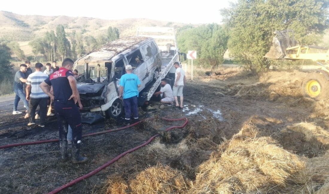 Isparta’da tarlada başlatıp yola yayılan yangında saman balyaları, otluk alan