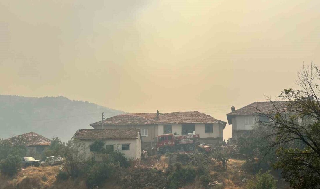Uşak’ta orman dışında başlayıp ormanlık alanda devam eden yangına havadan