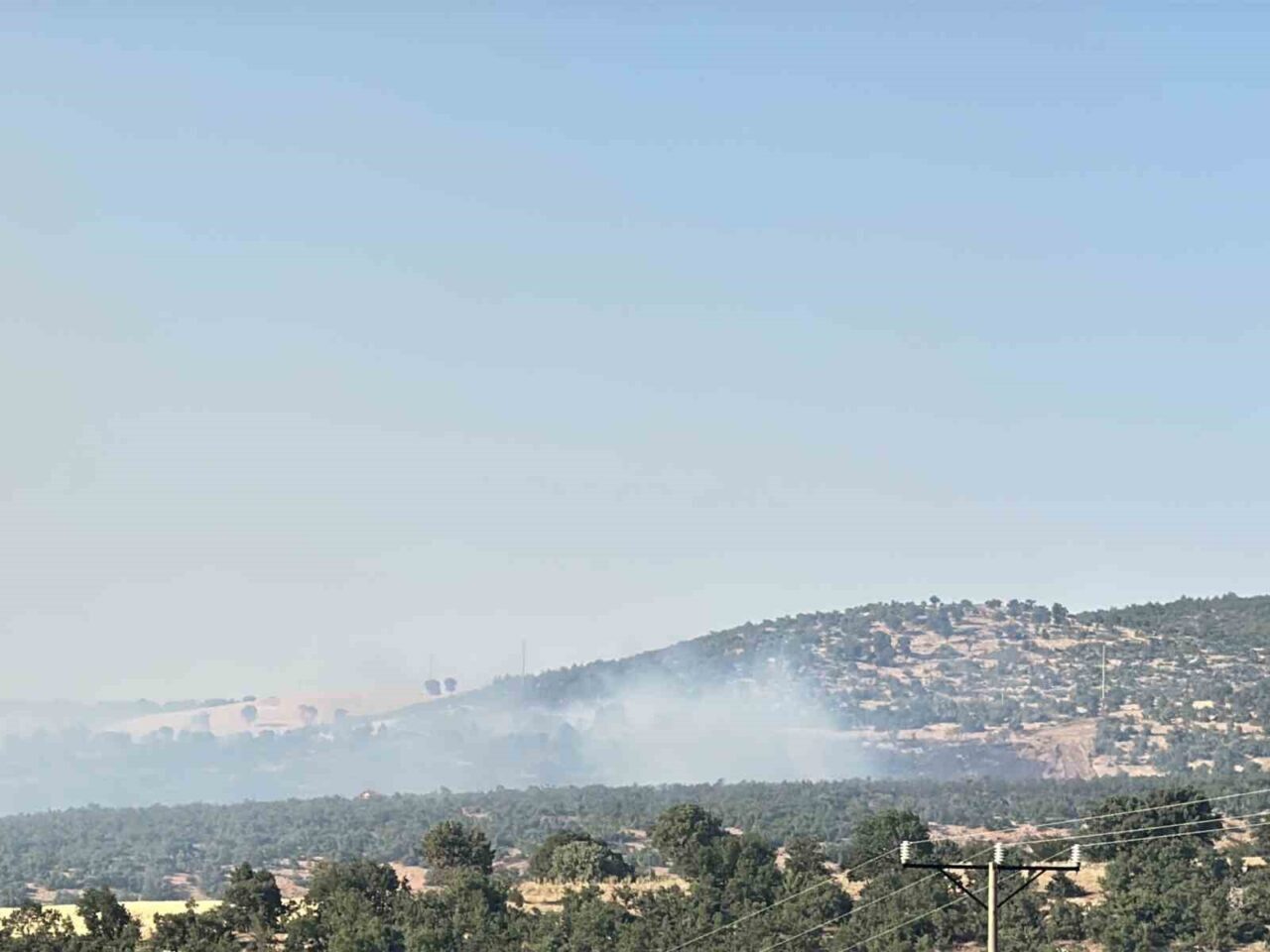 Uşak’ın Sivaslı ilçesinde meşelik alanda çıkan yangına karadan müdahale devam