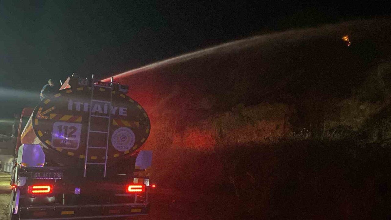 Aydın’ın Efeler ilçesi Ilıcabaşı Mahallesi’nde zeytinlik alanda çıkan yangın, ekiplerin