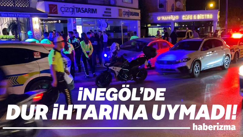 Bursa’nın İnegöl ilçesinde polisin dur ihtarına uymayan motosiklet sürücüsü, 15