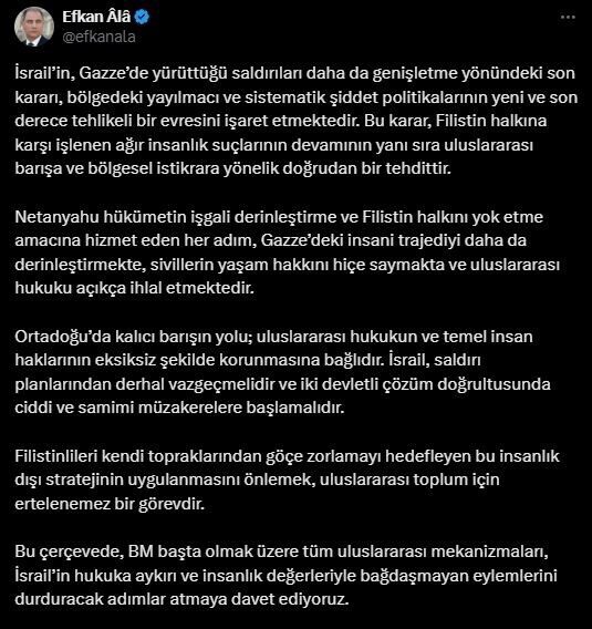 AK Parti Genel Başkan Vekili Efkan Ala, “İsrail’in hukuka aykırı