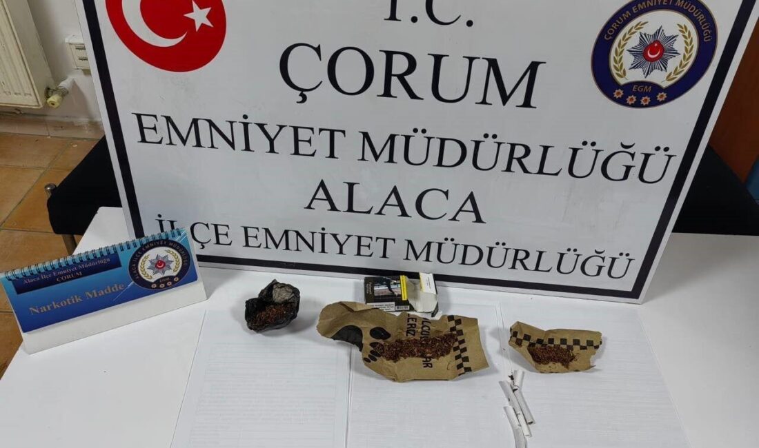 Çorum’un Alaca ilçesinde polis ekipleri tarafından düzenlenen uyuşturucu operasyonunda gözaltına