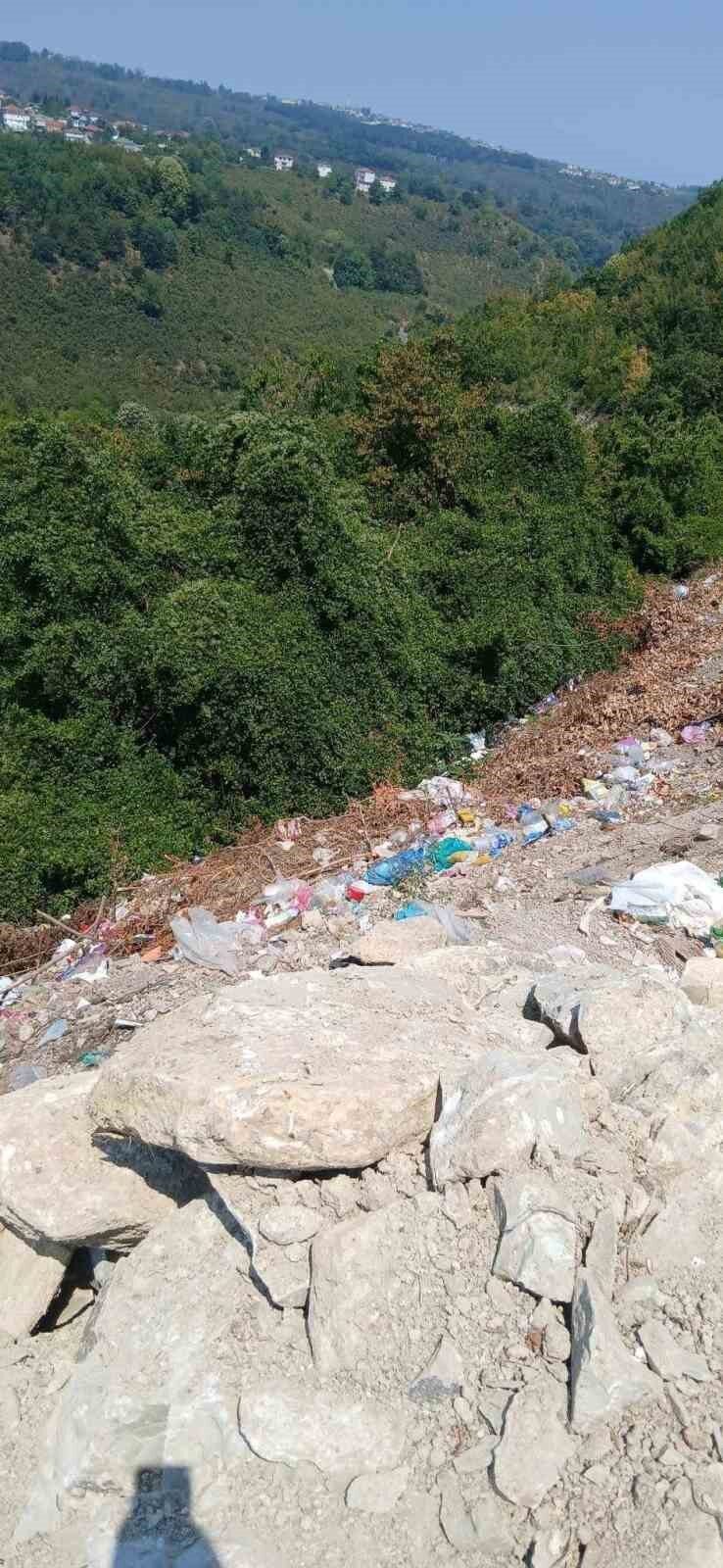 Zonguldak’ın Alaplı ilçesinde yol kenarına bırakılan çöpler çevre kirliliğine yol