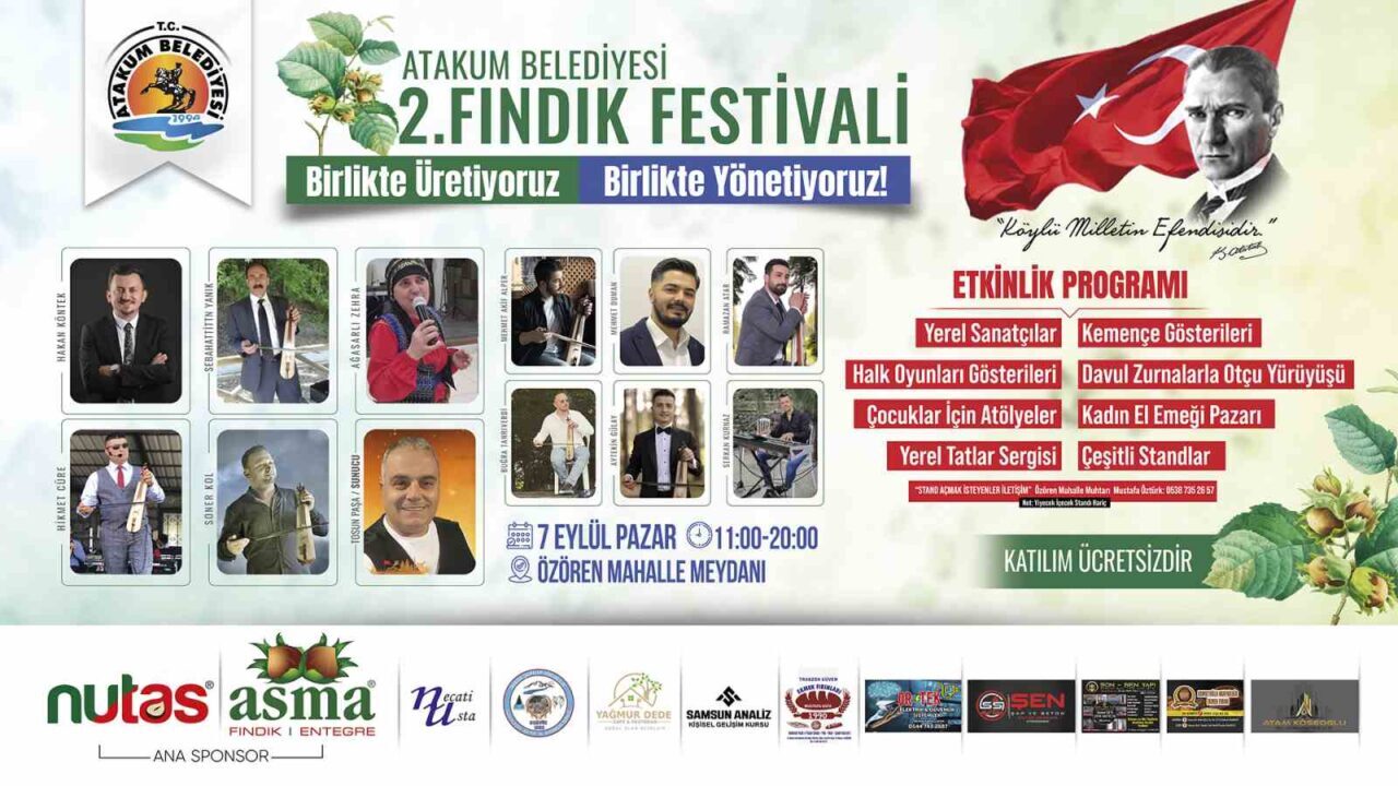 Samsun’un Atakum Belediyesi, ’2. Fındık Festivali’ni Özören Mahallesi’nde gerçekleştirilecek. ‘Birlikte