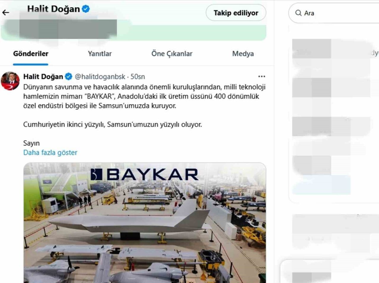 SAMSUN (İHA) – Samsun Büyükşehir Belediye Başkanı Halit Doğan, BAYKAR’ın