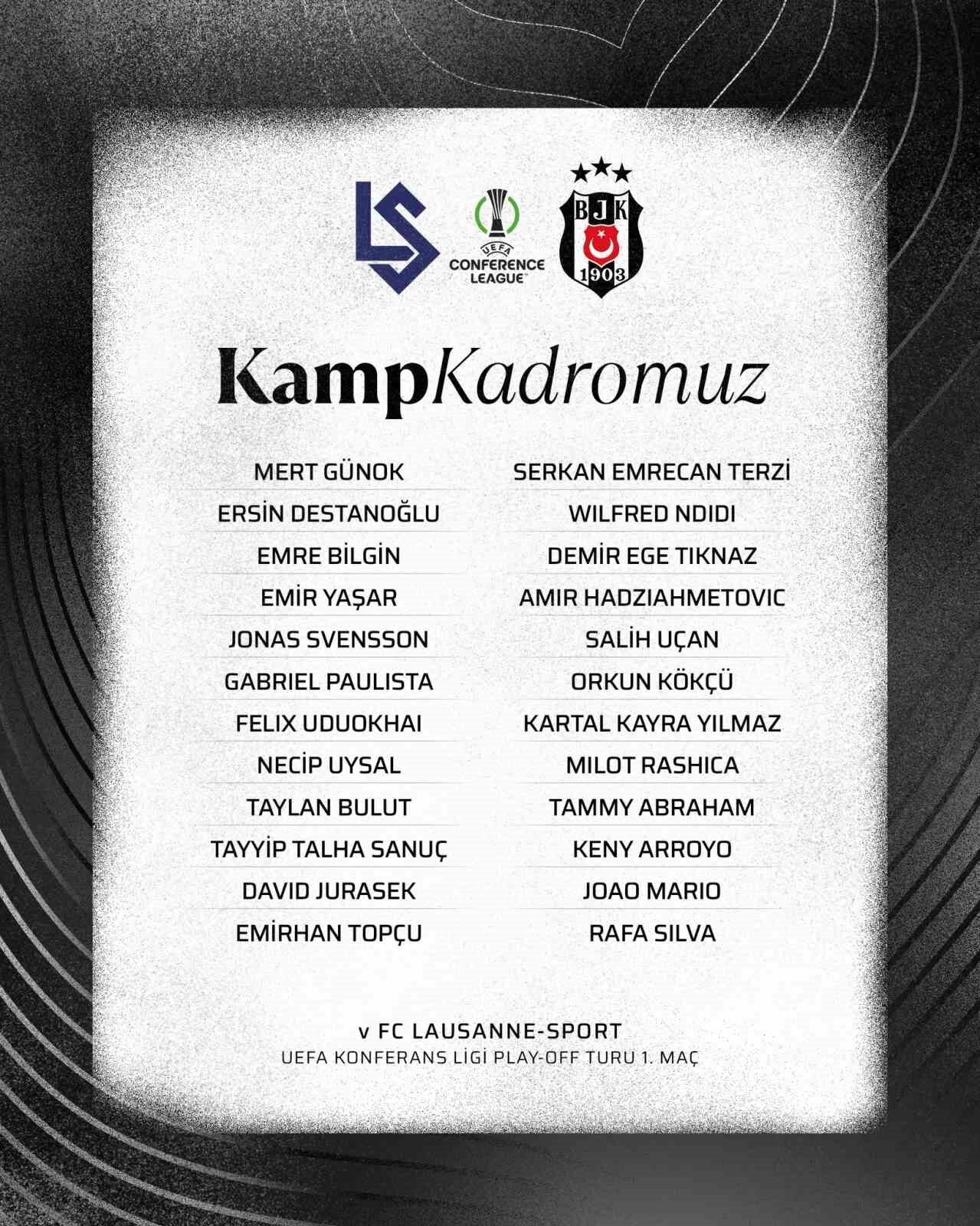 Beşiktaş’ın, UEFA Konferans Ligi play-off turunda yarın deplasmanda oynayacağı Lausanne
