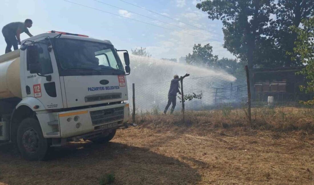 Bilecik’in Pazaryeri ilçesinde tarım arazisinde çıkan yangın, ekiplerin havadan ve