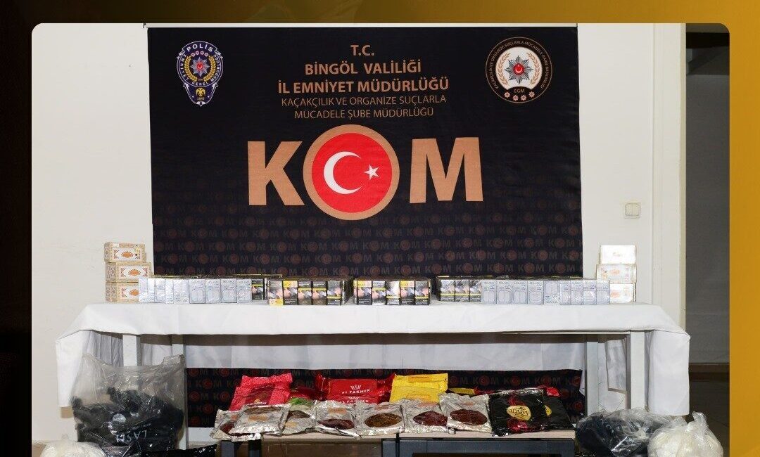 Bingöl’de polis ekipleri tarafından yapılan çalışmada gümrük kaçağı tütün ve