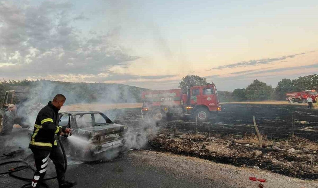 Çanakkale’nin Bayramiç ilçesinde bir otomobil alev aldı. Otomobilden çıkan alevlerin