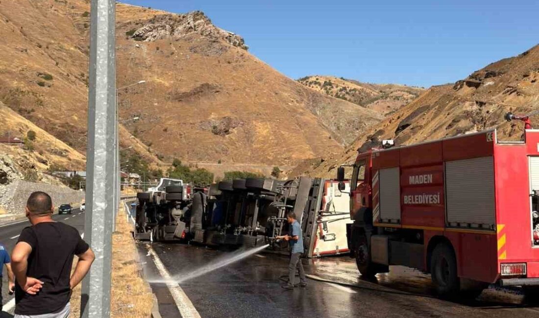 Elazığ’ın Maden ilçesinde dondurulmuş tavuk ürünü yüklü tır devrildi. Kazada