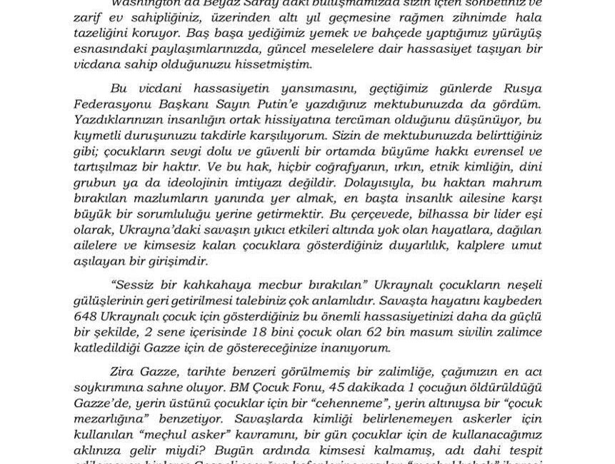 Emine Erdoğan, Melania Trump’a Gazze’de yaşanan insani kriz için de