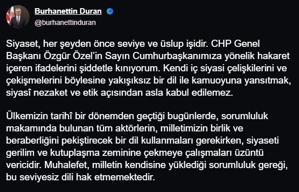 İletişim Başkanı Burhanettin Duran, “Siyaset, her şeyden önce seviye ve