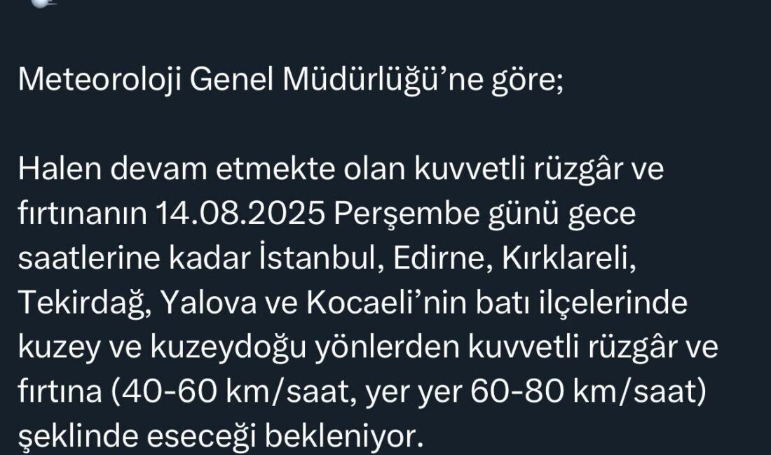 İstanbul Valiliği, Meteoroloji Genel Müdürlüğü’nün hava tahmin verilerine göre, megakentte