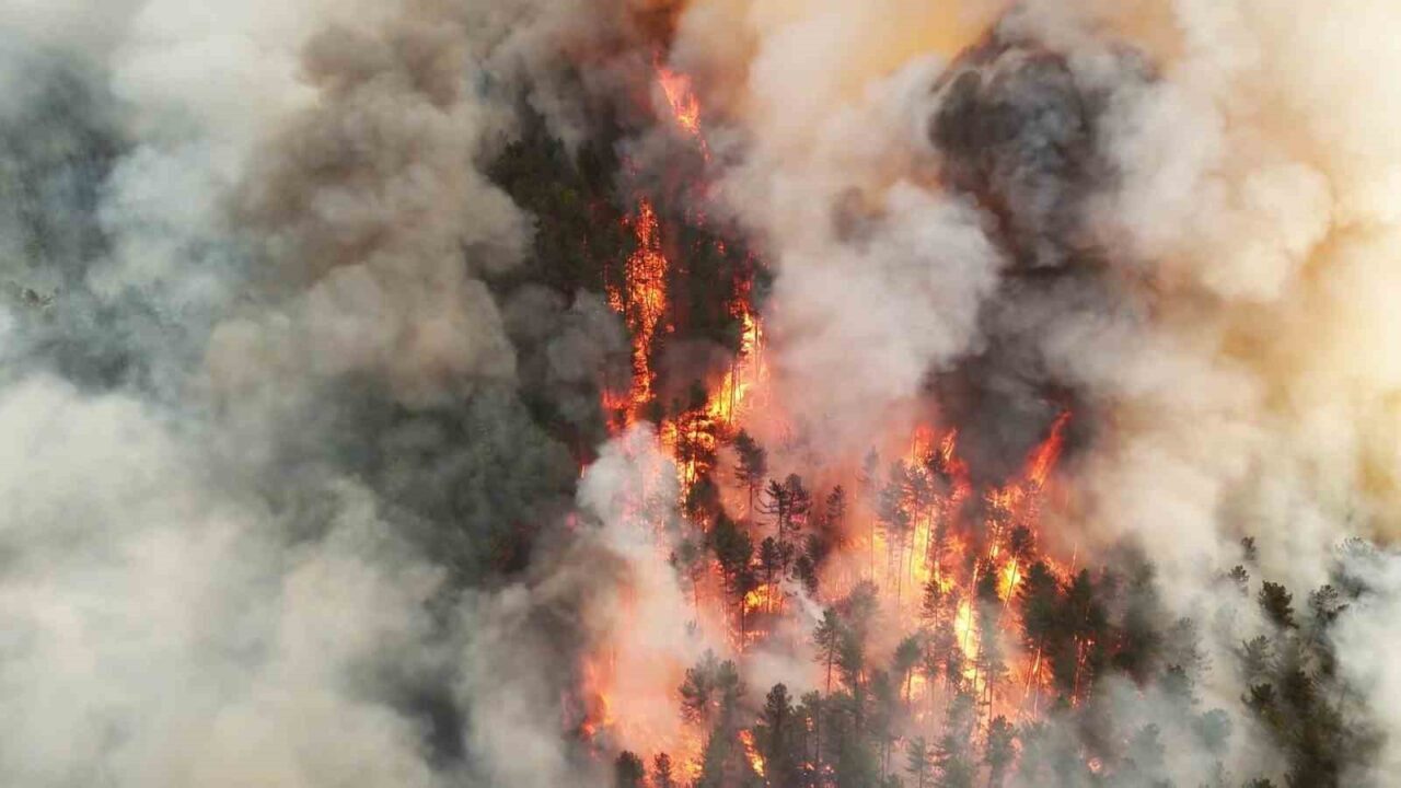 Karabük’te yaklaşık 5 saattir kontrol altına alınmaya çalışılan yangın dron