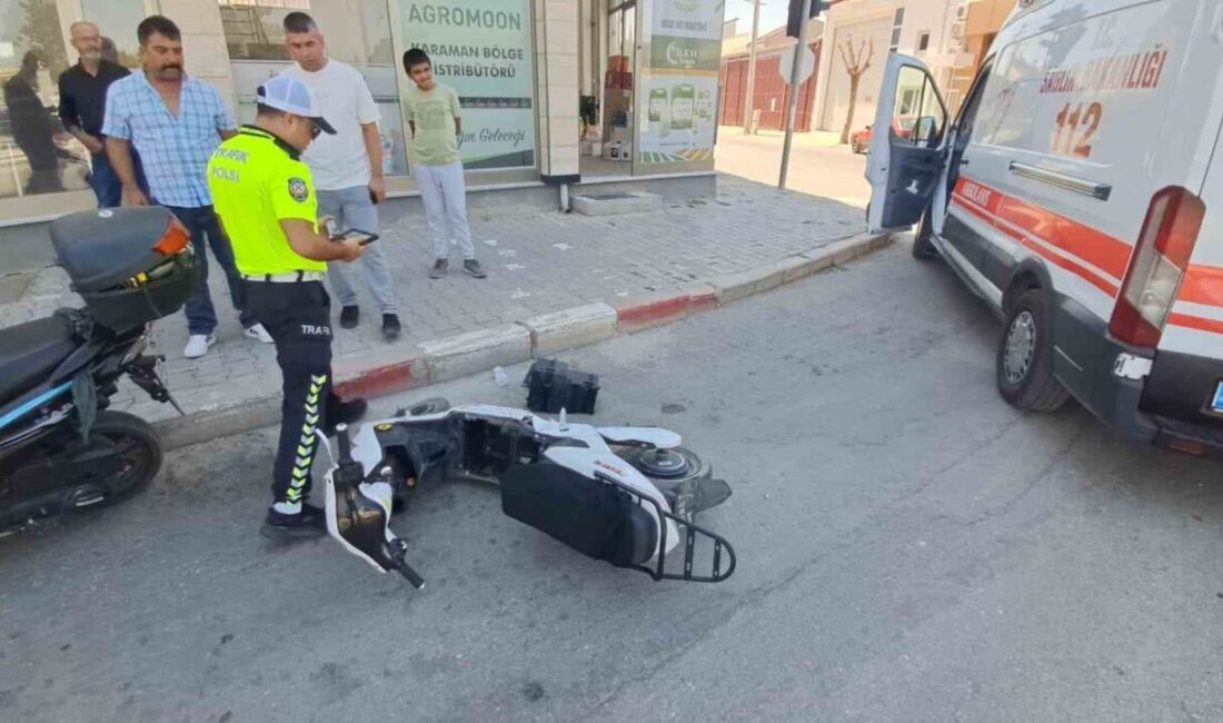 Karaman’da otomobil ile elektrikli bisikletin çarpışması sonucu meydana gelen trafik