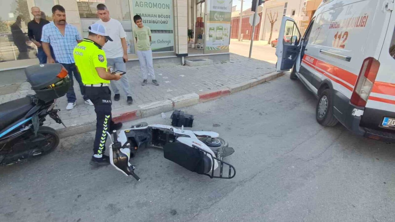 Karaman’da otomobil ile elektrikli bisikletin çarpışması sonucu meydana gelen trafik