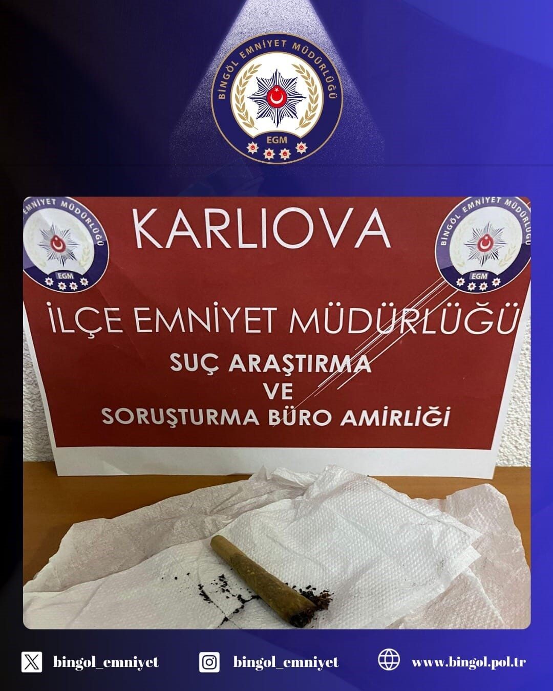 Bingöl’ün Karlıova ilçesinde 2.79 gram esrar maddesi ele geçirildi. Karlıova