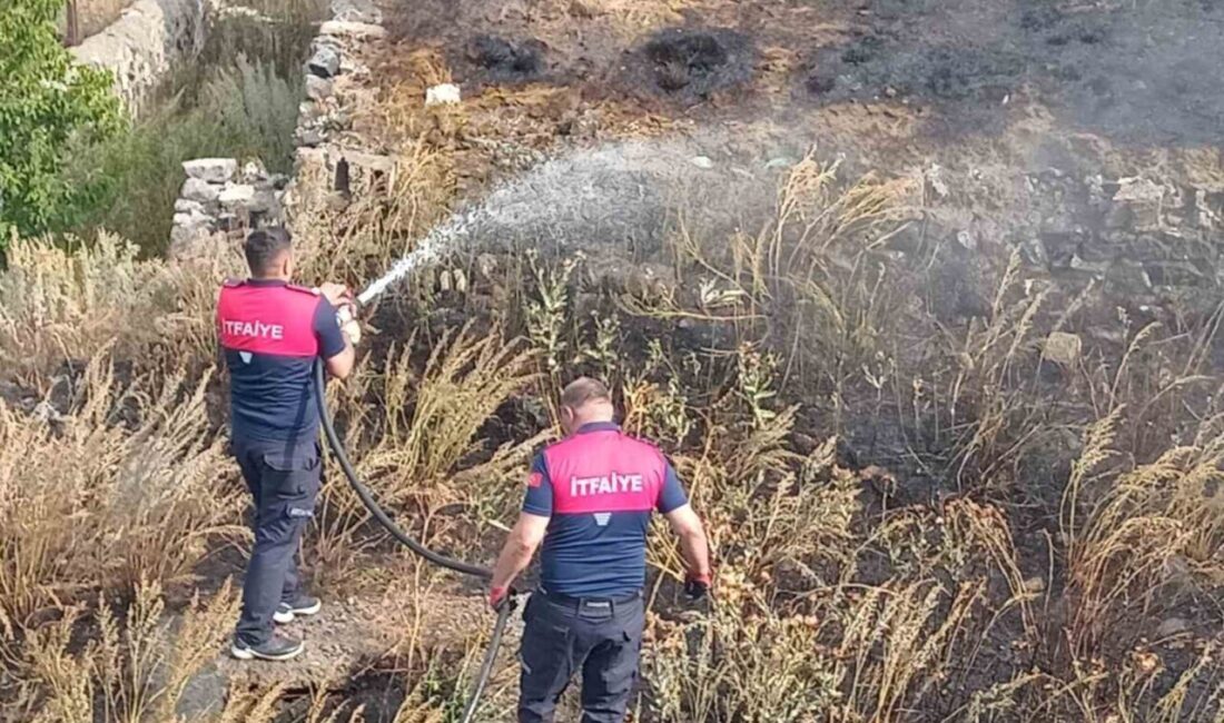 Kars’ta bilinmeyen bir nedenden dolayı çıkan anız yangını itfaiye ekiplerince