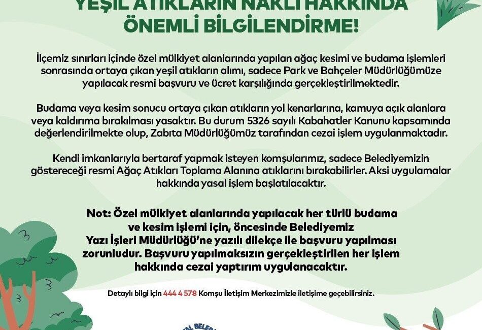 Kartal Belediyesi, ilçe genelinde gerçekleştirilen ağaç budama ve kesim işlemleri