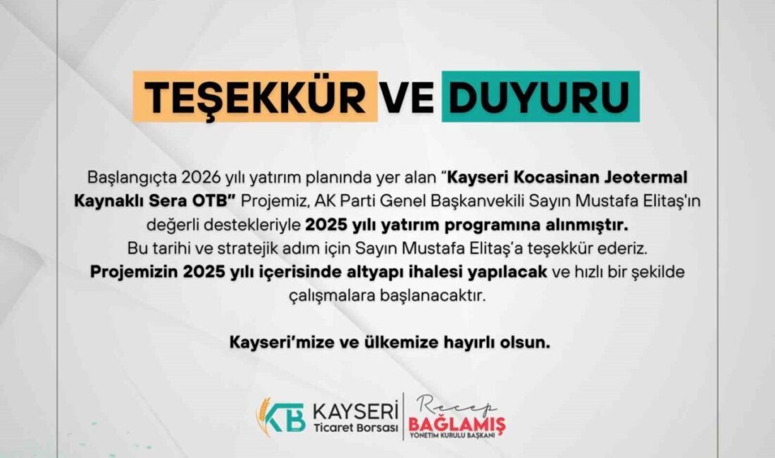 Kayseri’de tarım ve üretim kapasitesini artıracak, bölge ekonomisine yön verecek
