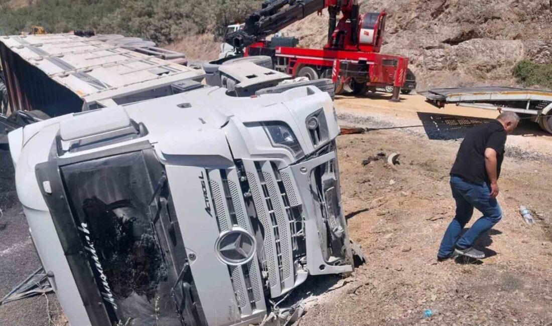Bolu’nun Mudurnu ilçesinde kontrolden çıkan tırın devrilmesi sonucu dorsedeki kömürler