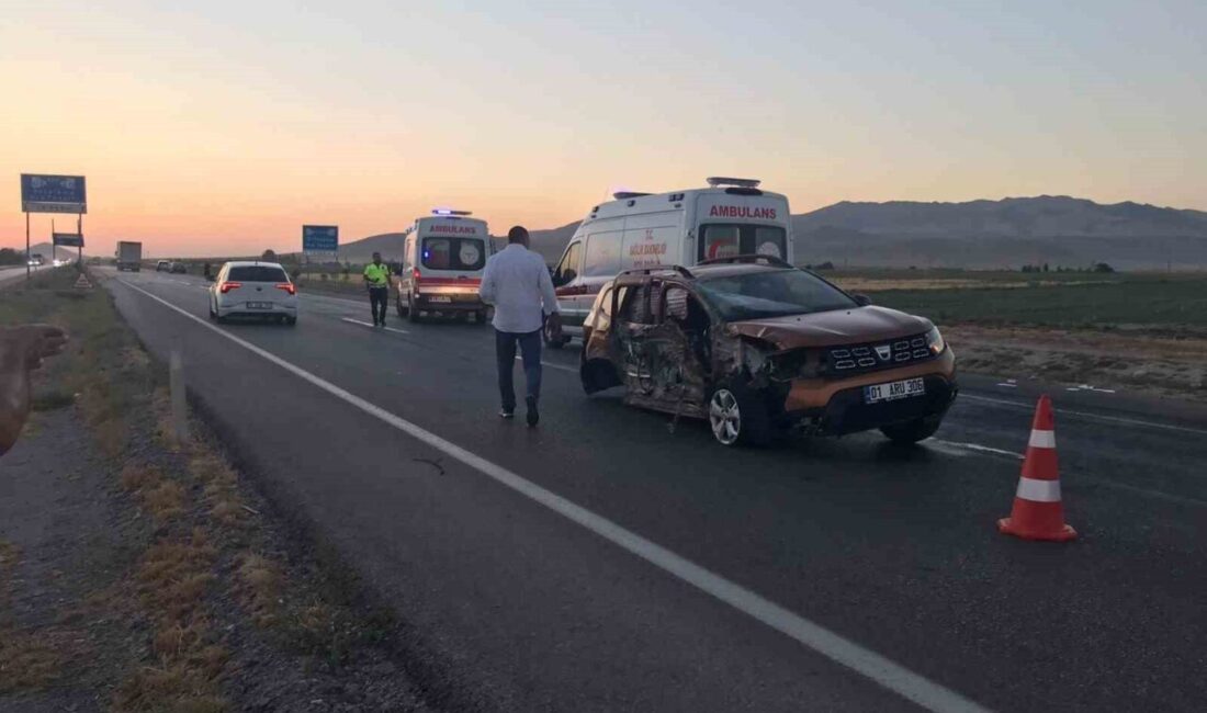 Konya’nın Karapınar ilçesinde kontrolden çıkan otomobilin trafik levhasına çarparak karşı