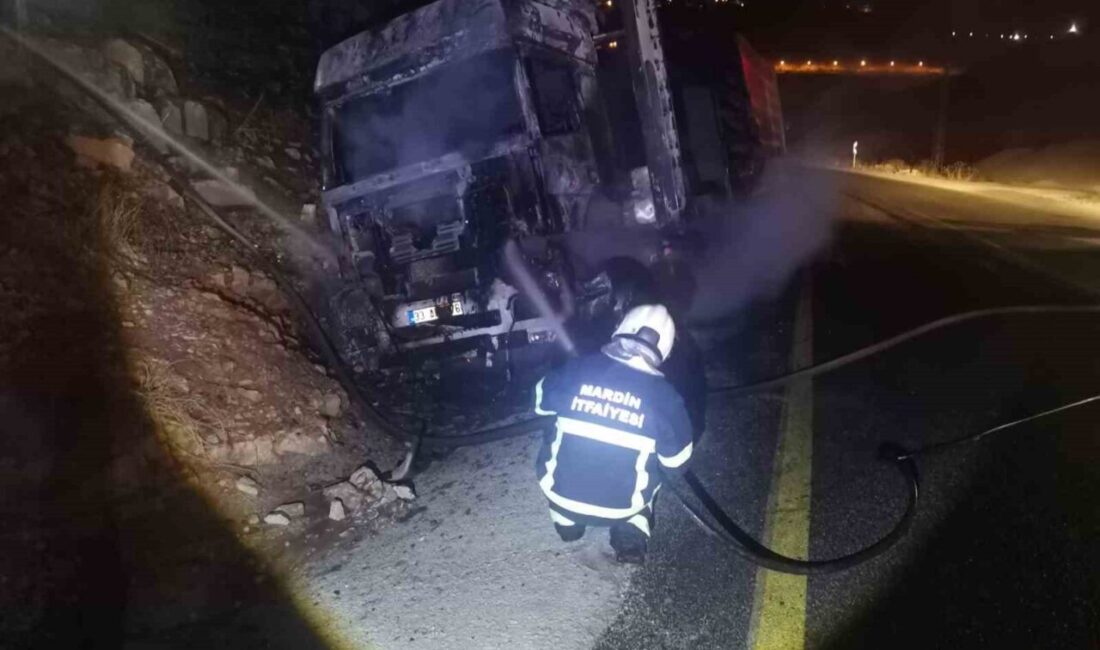 Mardin’in Artuklu ilçesinde alevlere teslim olan tır, kullanılamaz hale geldi.