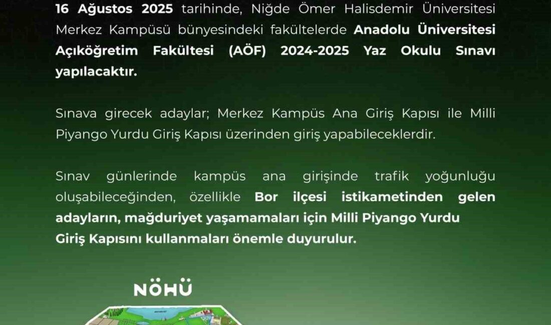 16 Ağustos 2025 tarihinde Niğde Ömer Halisdemir Üniversitesi Merkez Kampüsü’nde,