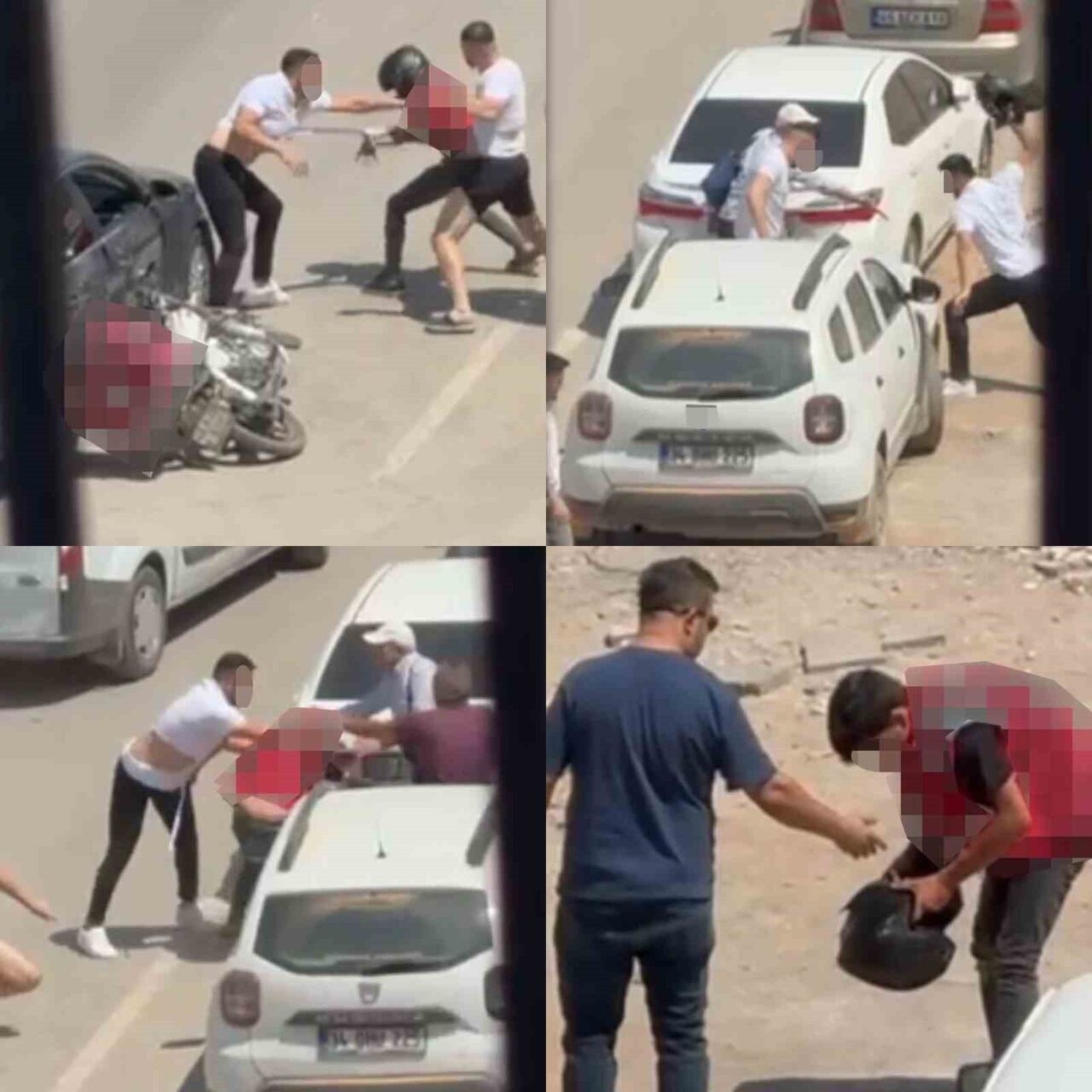 Kahramanmaraş’ta bir otomobilden inen sürücü ve yanındaki şahıs, motokuryeyi tekme