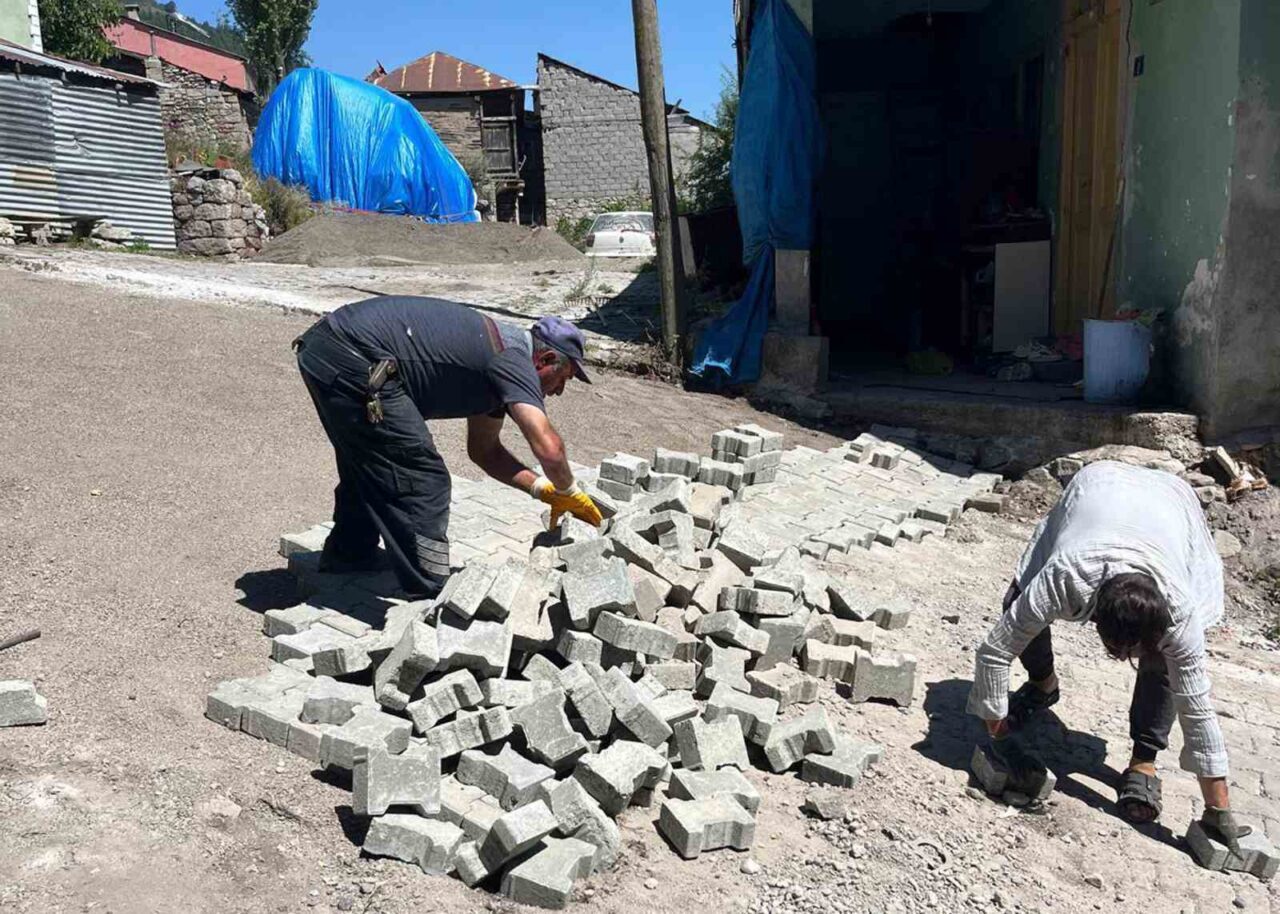 Posof Belediyesi, ilçe genelinde gerçekleştirdiği yol yapımı, kilit parke taşı