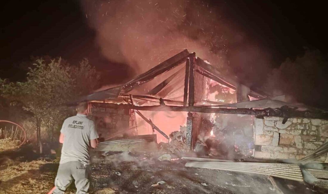 Karabük’ün Eflani ilçesine bağlı Saraycık köyünde çıkan yangında bir samanlık