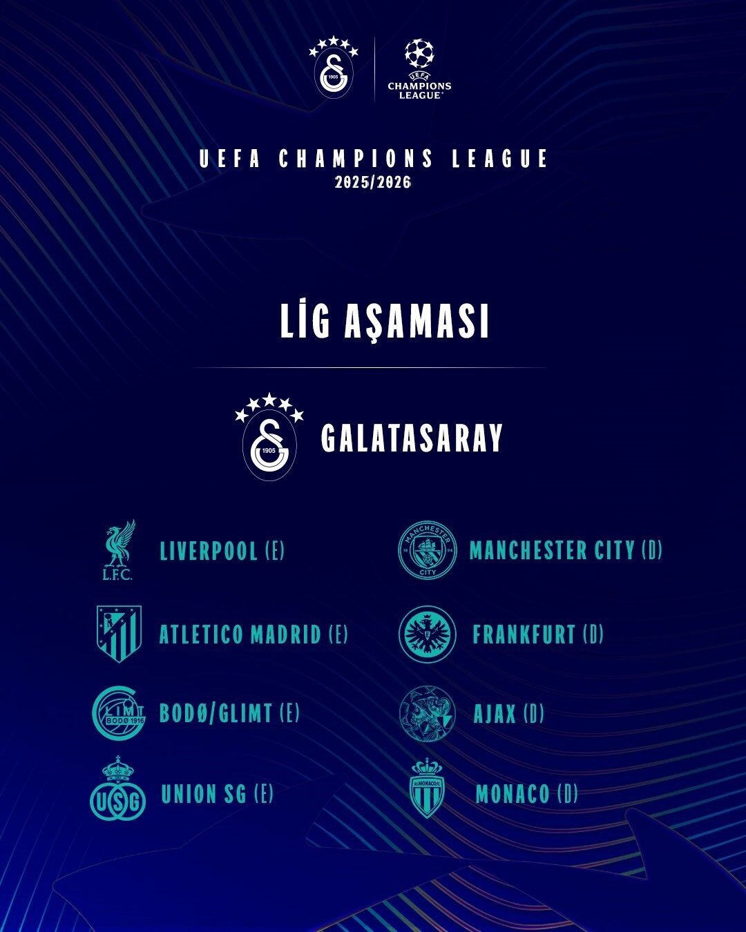 Türkiye’yi UEFA Şampiyonlar Ligi’nde temsil eden Galatasaray’ın rakipleri Liverpool, Manchester