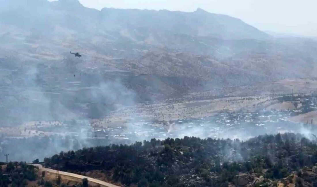 Şırnak’ın Balveren beldesinde çıkan örtü yangınına ekiplerin havadan ve karadan
