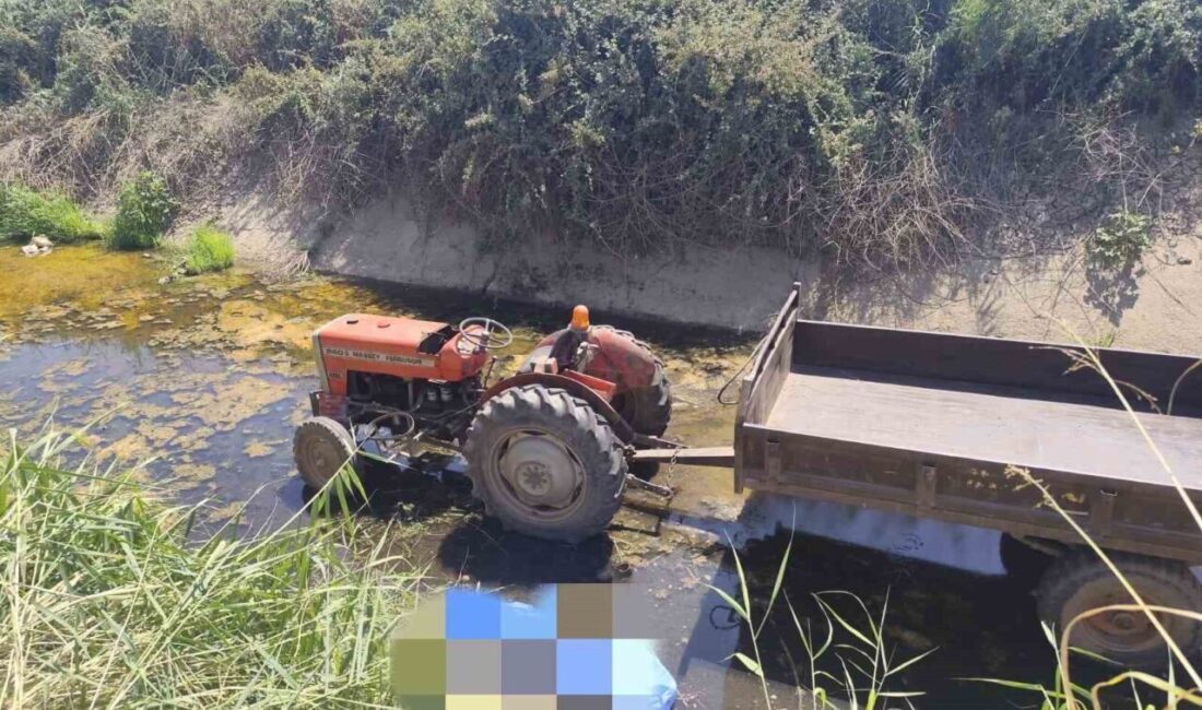 Manisa’nın Turgutlu ilçesinde kontrolden çıkıp sulama kanalına devrilen traktör sürücüsü