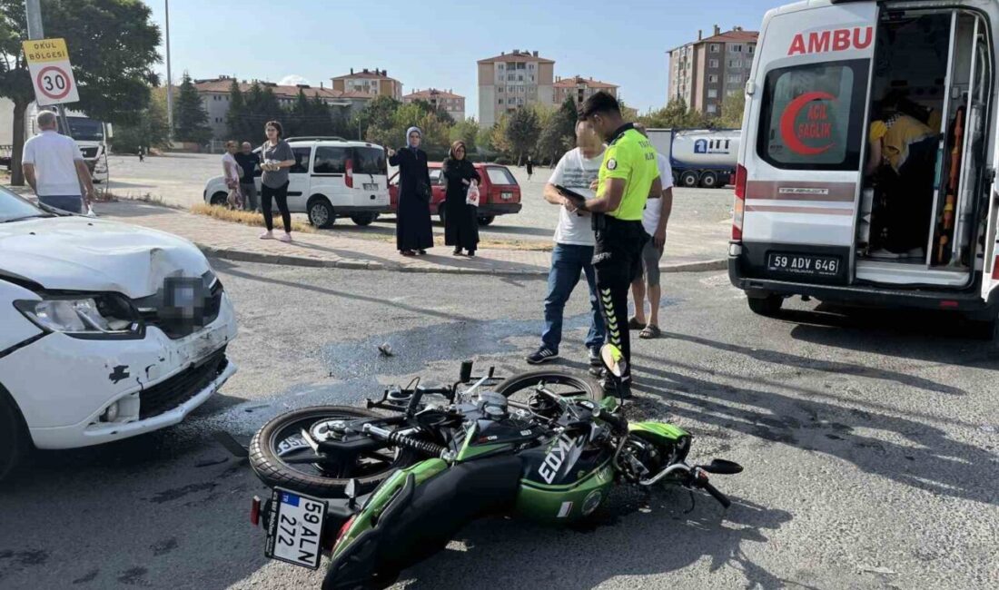 Tekirdağ Çorlu’da otomobil ile motosikletin karıştığı ve 1 kişinin yaralanmasıyla