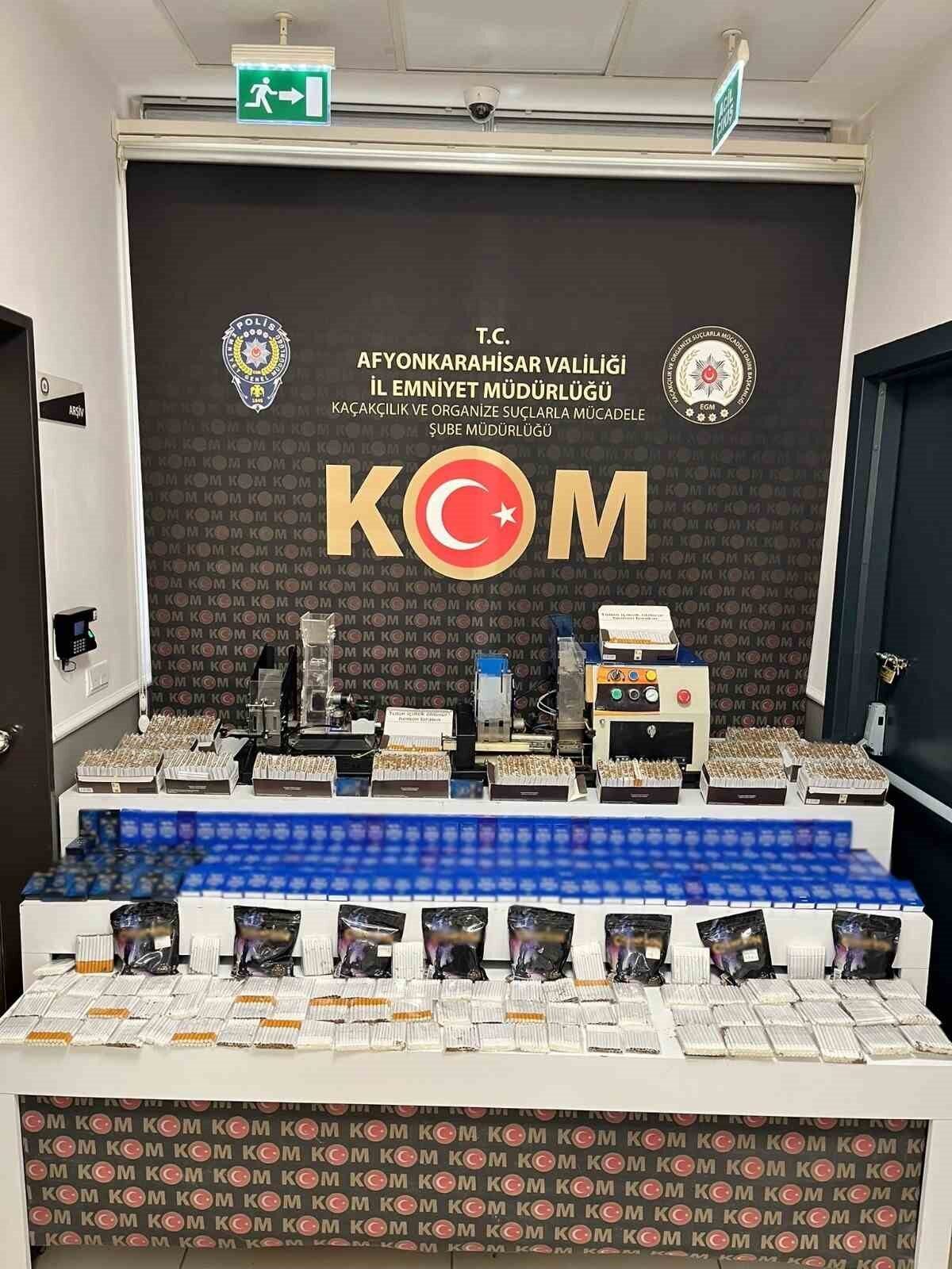 Afyonkarahisar’da polis ekiplerince 2 adet sigara doldurma makinesi, 11 bin