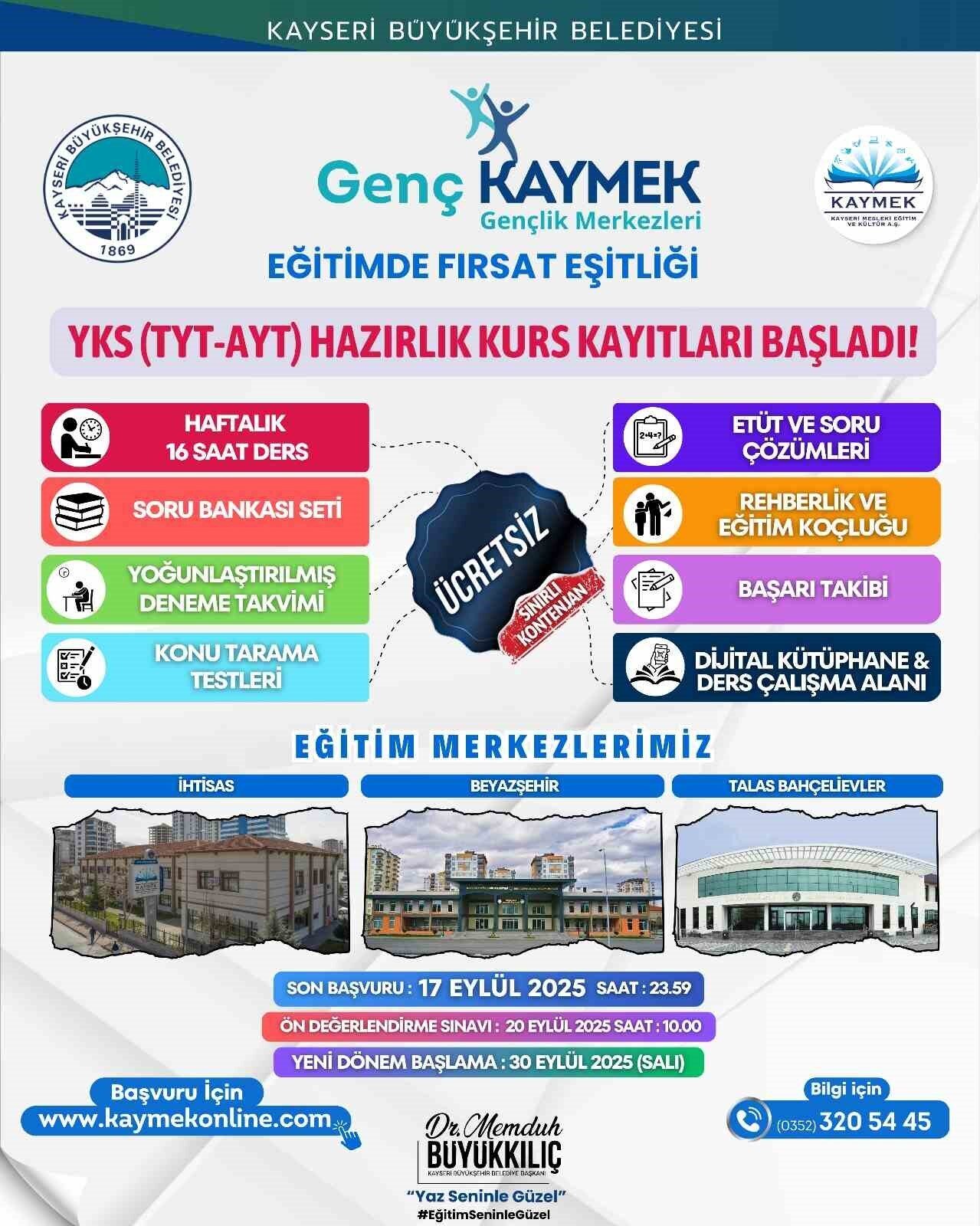 Kayseri Büyükşehir Belediyesi; gençlerin eğitim hayatına katkı sunmaya devam ediyor.