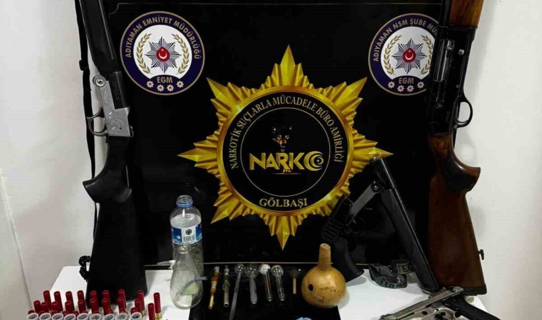 Adıyaman’ın Gölbaşı ilçesinde düzenlenen operasyonda uyuşturucu madde, silah ve fişek