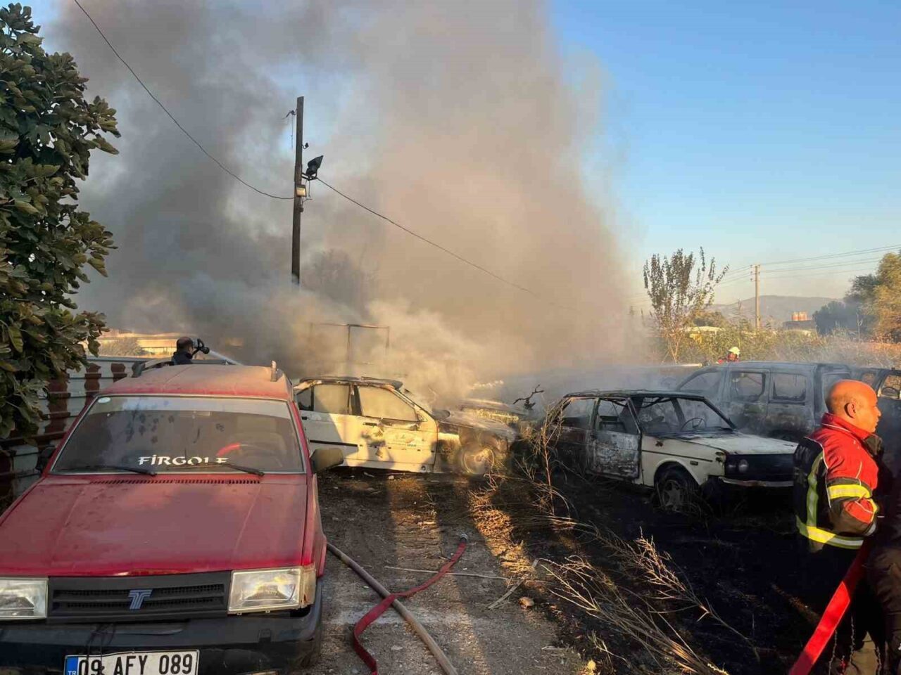 Aydın’ın Efeler ilçesinde bulunan Güzelhisar Yediemin otoparkında çıkan yangında kullanılmayan
