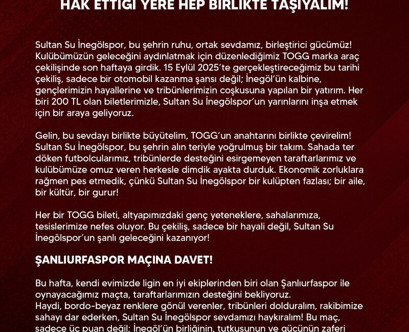 Sultan Su İnegölspor, 2025–2026 sezonuna hem sahada hem de şehirde