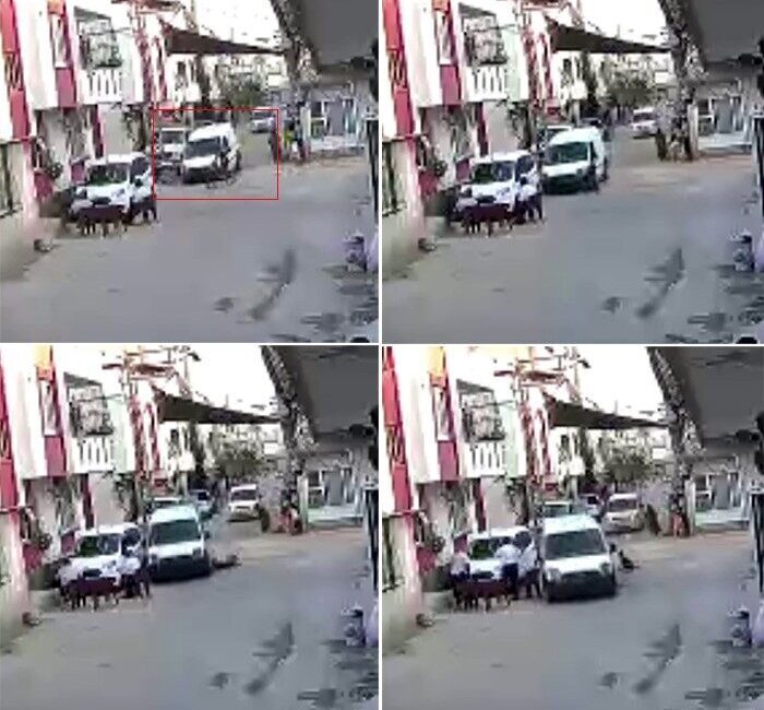 Adana’da silah kaçakçılarının polisten kaçarken bisikletli çocuğa çarpma anlarına ait